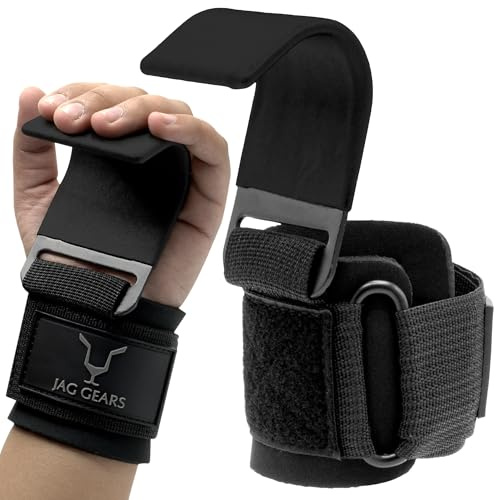 JAG GEARS Weight Lifting Hooks for Gym training, 8mm Thick Padded Neoprene with Double Stitching, Weight lifting, and Muscle Building for Men and Women (Black)