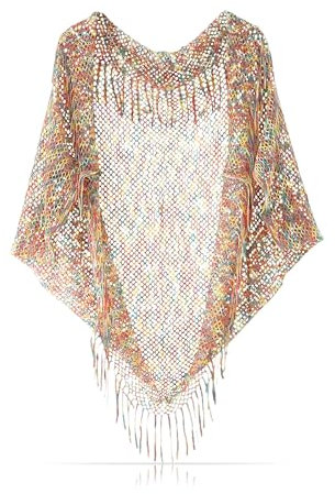 Made by Nami Bunter Poncho Festival Outfit Damen Kimono One-Size Hippie Accessoires Boho Style