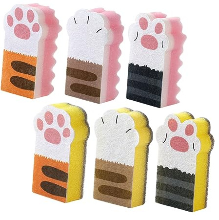 MOLUCKFU 6pezzi Spugne Per Pulizia Cucina Forma Di Zampa Di Gatto Spugne Riutilizzabili Per Piatti e Pentole Strumenti Per Lavare Ciotole e Utensili Da Cucina Pratico e Leggero