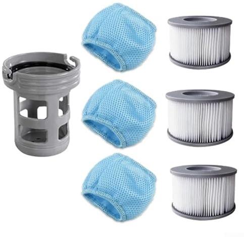 Solaughguy Ensemble de remplacement pour filtre/porte-filtre, piscines gonflables, spas et jacuzzi, 3 filtres, 1 support, 3 sacs en maille, élimine efficacement la saleté et propre, support de filtre
