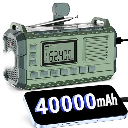 Emergency Weather Radio - AM/FM/NOAA Hand Crank Radio with 15W Fast Charge, 40000mAh Portable Solar Power Bank, Multi-Function Flashlight & SOS Alarm for Outdoor Indoor Emergencies (Green)