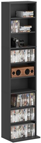 HOMCOM 260 CD/120 DVD Storage Unit with 9 Compartments,Black | Blu-ray Media Storage Shelf, 6 Adjustable Shelves, CD Tower, Living Room, Bedroom, Office