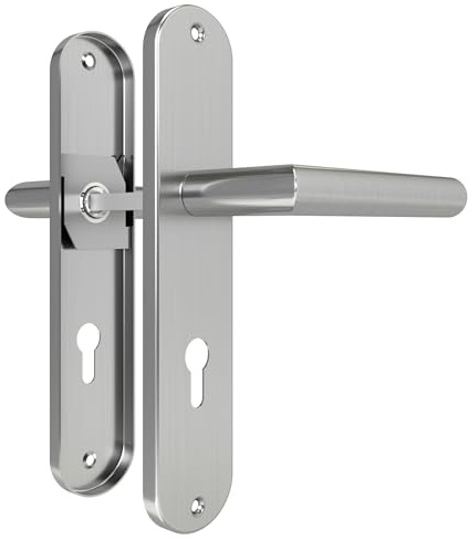 DIYGEEK Maniglie per porte interne, Türklinke per set di maniglie per porta della camera da letto, set di maniglie in acciaio inox 72MM-PZ-Profilzylinder, a forma di L, argento spazzolato