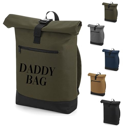 Rolltop Zaino Daddy Bag, zaino da giorno, zaino da trekking con tasca con cerniera, zaino avvolgente, regalo per uomo, borsa per clinica, regalo di Natale per uomo, festa del papà, Oliva, L