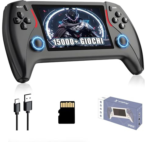 QISHENKOLA Project X PRO Console di gioco portatile Retro con oltre 15.000 giochi, 20 emulatori, schermo IPS da 4,3 pollici, supporto per connessione TV/controller esterno, Plug&Play (Nero 64G)