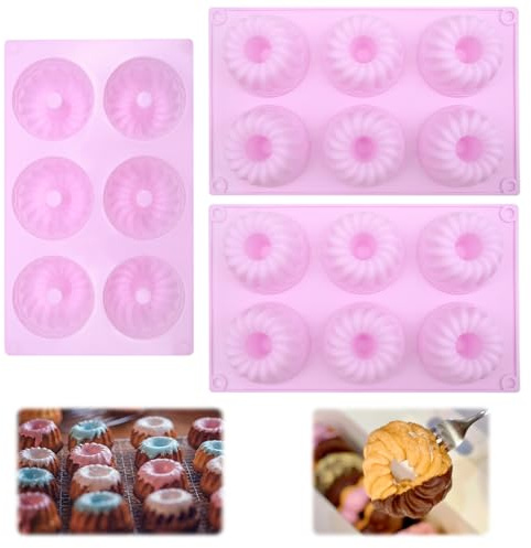Uryxery Set de 3 Moldes Mini de Silicona para Bundt Cake, diseños espiral y ondas, antiadherentes y reutilizables, aptos para horno, microondas y congelador, ideal para muffins y mini bizcochos