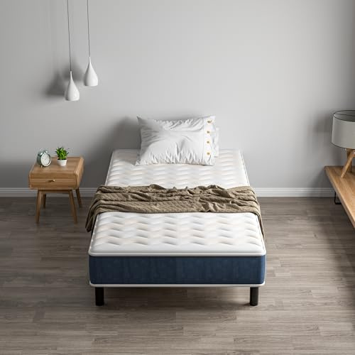 DEWINNER Ensemble Matelas et Sommier 90x200cm, Matelas en Mousse A Mémoire et Robuste Cadre de lit en Fer avec 6 Pieds, épaisseur 15cm, Haute résilience et Respirant, 7 Zones Parfaitement logé