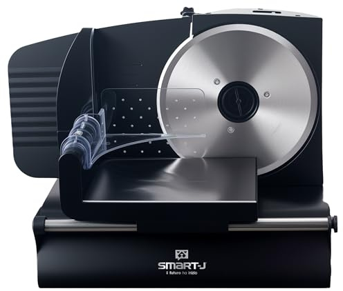 Affettatrice Elettrica SMART·J Premium 200W con Lama Acciaio Inox 19 cm – Taglio Regolabile 0-15 mm, Design Compatto Nero, Piedini Antiscivolo, Ideale per Carni, Formaggi, Pane e Verdure