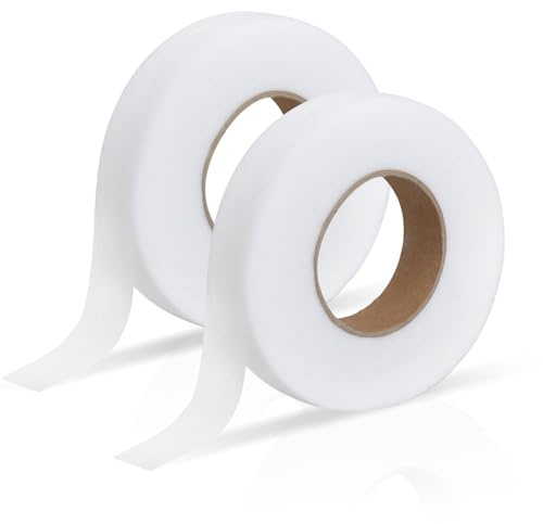 GZRXIOUS 2PCS Nastro Termoadesivo per Tessuti con Forbici, 20mm x 65m Nastro Biadesivo per Tessuti per Orlo Senza Cucire Pantaloni Tende Fai da Te(Bianco)