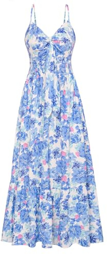 GRACE KARIN Vestido Largo Mujer Tirantes Finos Cuello V Cintura Elástica Falda Acampanada Línea A