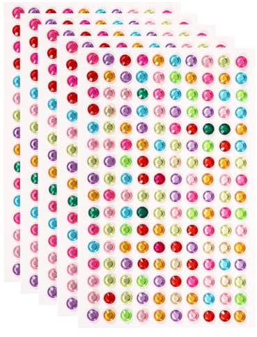 QUARKZMAN 5 Fogli/800pci Adesivi Con Strass Adesivi Con Strass In Acrilico Autoadesivi Gemme Di Plastica Da 5mm Pietre Preziose Per Nail Art Abbigliamento DIY Decorazione Trucco Multicolore