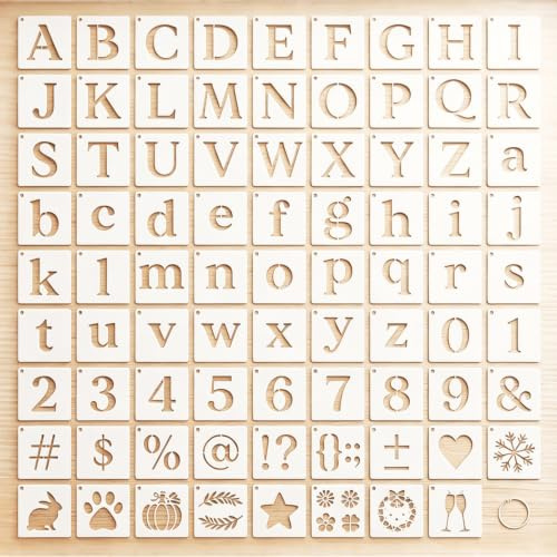 Nify Återanvändbar alfabetssstencil i PET, 80 stycken, schabloner för målning med bokstäver, siffror och symboler för trä, väggar, tyg och glas, 7,6 x 7,6 cm