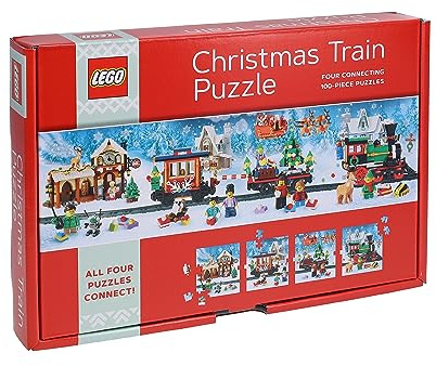 Lego Christmas Train Puzzle | Four Connecting 100-Piece Jigsaw Puzzles