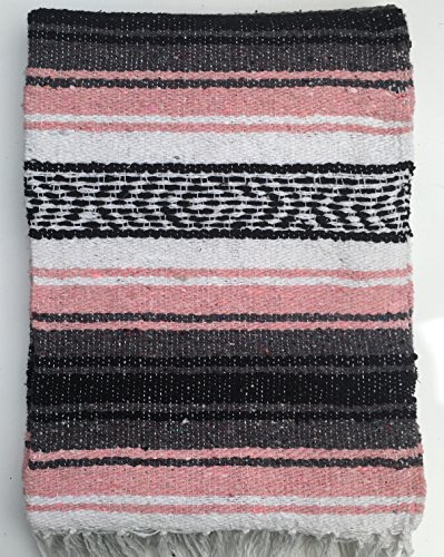 DistinctLook Mexican Falsa Blanket/Throw/Rug, 6 colours HAND LOOMED Recyled Yarn Yoga Meditation Camping Picnic Festival (Salmon)