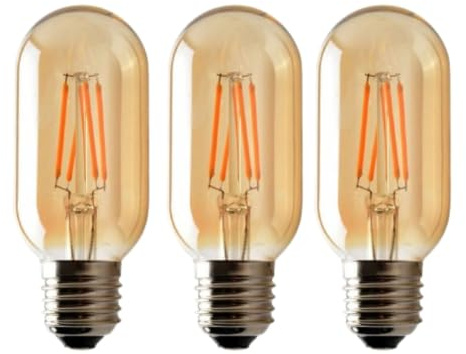Pack 3 | LED E27 Edison Light Bulb | T45 4W (Equivalent 40W) Dimmable Warm White 2700K Screw 450 Lumen Tubular Amber Glass LED Filament Vintage Energy Saving Bulb for Indoor & Lighting Decoration