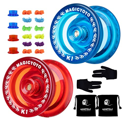 YOSTAR K1 Yoyos Pack of 2, Classic Responsive Yoyo Easy to Play | Trick Yoyo for Kids Beginners, Professional Tug-Return Yo Yo, Plastic Modern Yo-Yo with 12 Strings, Bag, Glove, Hubstack