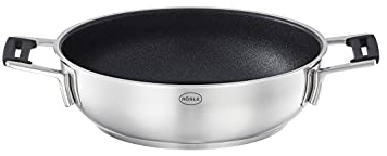 RÖSLE SILENCE PRO Servierpfanne, Pfanne mit kratzfester Premium-Antihaftversiegelung ProResist, Silikongriffe, 24 cm, Edelstahl 18/10, induktionsgeeignet, spülmaschinengeeignet, Silberfarben/Schwarz