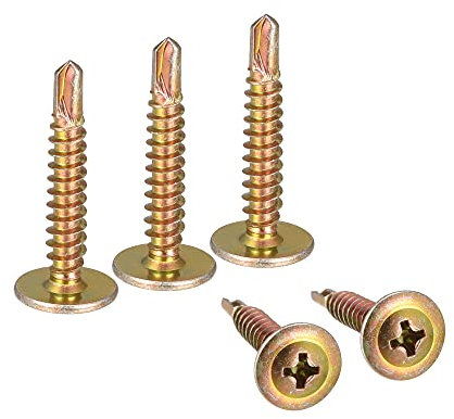 sourcing map 100 Stück Selbstschneidende Kreuzschlitzschrauben #8 x 1 Kohlenstoffstahl Selbstbohrende Blechschraube Golden Farbton