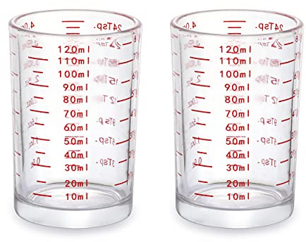 DS. DISTINCTIVE STYLE 120 Milliliter Measuring Cup 2 Pieces Shot Glass Measuring Cup with 4 Kinds of Measuring Scale for Small Amount Liquid (Red, 120 ml)