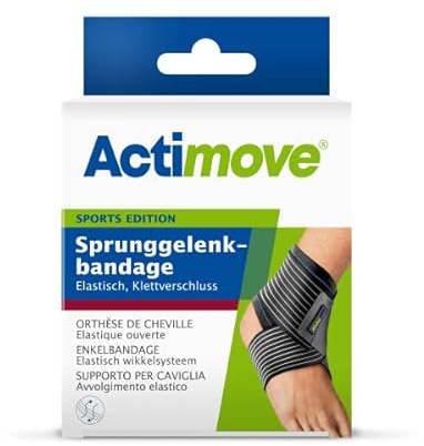 Actimove SPORTS EDITION elastische Sprunggelenkbandage mit Klettverschluss - zur Stabilisierung und Kompression beim Sport - links oder rechts anwendbar - Schwarz, Large
