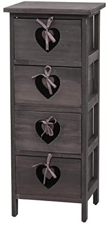Mendler Kommode Forli, Schubladenkommode Schrank, 4 Schubladen mit Herzen 70x29x25cm, Shabby-Look, Vintage - grau-braun
