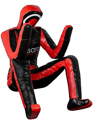 Lisaro Judo Dummy Size 180 MMA Grappling Dummy BJJ Wrestling Dummy Sitting Position Brazilian JIU Jitsu Self Defence Training Vinyl Unfilled Grappling Dummy Black/Red
