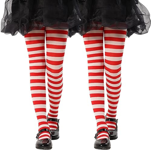 MANZI Medias de rayas opacas con patrón de rayas para niños de 2 a 10 años, 2 pares, Rojo/Blanco, 2-4 años