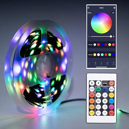 Smart Fairy Lights 20M, Music Sync, Bluetooth App and Remote Control, RGBIC Colour Changing for Xmas Party/Wedding/Gaming Room Decoration, USB Power or Battery Operated IP68 Waterproof Outdoor Lights