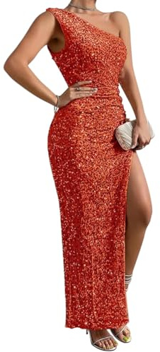 shownicer Robe de Soirée Longue Femme sans Manches Dos Nu Couleur Unie Robe Maxi Bretelles Cocktail Party Dress A Orange XL