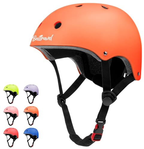Besttravel Casque de vélo réglable pour Enfants de 3 à 15 Ans, pour garçons et Filles - Orange - Taille XS/S 48 à 54 cm