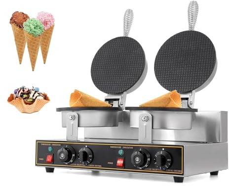 Macchina for cono gelato commerciale, macchina for cono gelato antiaderente da 2400 W, macchina for cialde elettrica for rotoli di uova croccanti a doppia testa for feste in casa al ristorante, stand