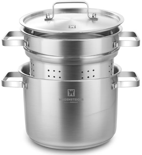 WAGENSTEIGER Premium Stainless Steel Asparagus Vegetable Tall Steamer Pot Spaghetti Pasta Stovetop Cooker with Removable Perforated Basket and Lid, Large Size Versatile Cookware (5.2Liters/5.5Quarts)