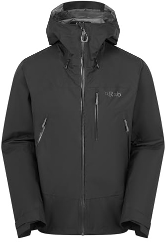 Rab Men's Downpour Mountain Jacket - Lightweight Waterproof Hooded Coat for Hiking & Trekking - Black - Medium