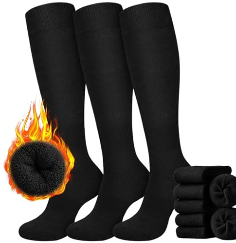 Kniestrümpfe Thermostrümpfe Thermo Damen Herren (4x Paar) Thermosocken Wintersocken Wollsocken Winter Ski Vollfrottee Innenfrottee (DE/NL/SE/PL, Numerisch, 39, 42, Regular, Regular, Schwarz)