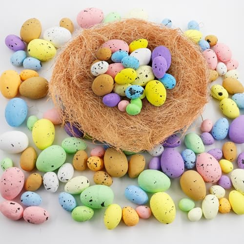 Ourdort 100 Pz Uova di Pasqua Colorate,Mini Nido Uova Pasquali Artigianali di Schiuma Decorazione,per Festa Pasqua Ornamenti per Party Casa Giocattoli Regalo