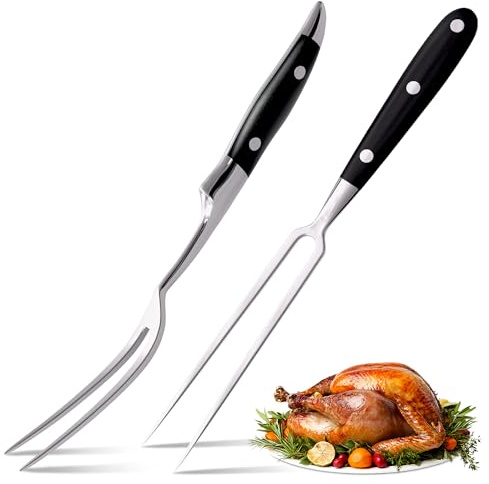 Set di 2 forchette da carne in acciaio inox, 30,5 cm, con manico lungo resistente al calore, durevole e comodo per grigliare, cucinare, servire, design classico a due punte per barbecue