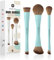 EIGSHOW Lot de 3 pinceaux de maquillage à double extrémité pour fond de teint, poudre, contour, anti-cernes, nez, ombre - Coffret cadeau de voyage (cyan)