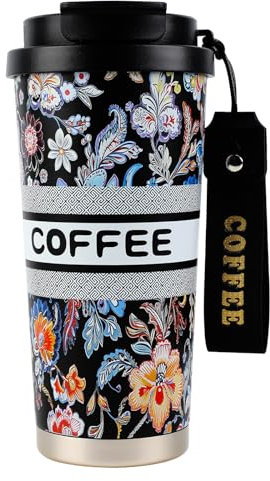 EACHPT Thermobecher, 500 ml, doppelwandiger Edelstahl, auslaufsicher und BPA-frei, tragbarer Kaffeebecher mit verstecktem Strohhalm, perfekt für heiße und kalte Getränke