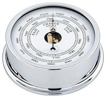 Autonautic - Barómetro Aneroide Náutico de Latón Cromado, de Alta Resistencia al Ambiente Marino, para Embarcaciones o Decoración - 120mm (ø) - Made in Spain.