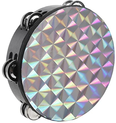 OriGlam Radiant Tambourine with Double Row Jingles, Hand Drum, Reflective Tambourine, Percussion, Musical Instrument for Adults, Church, KTV, Party, Dance (8 inches)