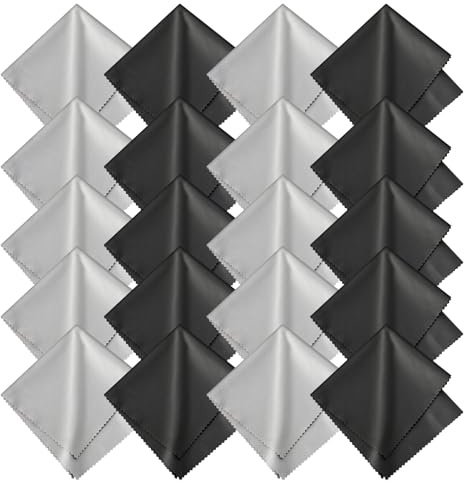Romon Chiffons de Nettoyage en Microfibre, 20 Paires de Chiffons Lavables et Réutilisables De 20 * 20 Cm pour Nettoyer Les Lunettes, Les Lentilles et Les Écrans, Noir & Gris