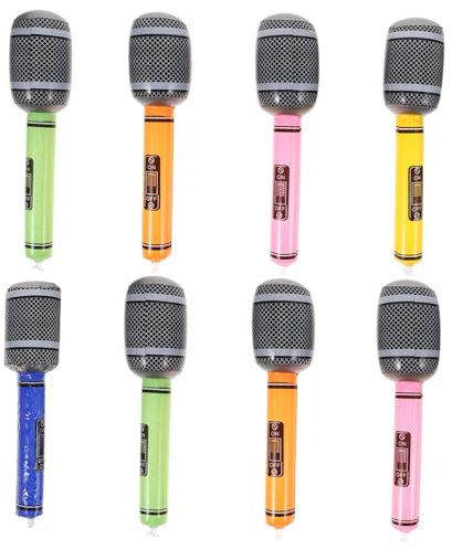 BESPORTBLE 8Pièces Microphones Gonflables pour Garçon Fille Accessoires de Fête Colorés de Interactifs pour Karaoké et Événements Festifs Couleurs