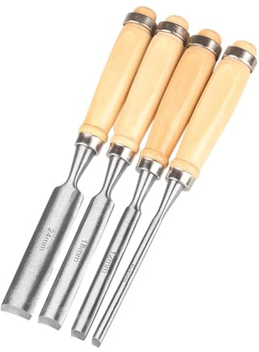 Fangxuee Set di 4 Scalpelli In Legno, Rotondi, Curvi, In Acciaio -V, Bordo Semicircolare da 6 mm/12 mm/18 mm/24 mm per Lavori DIY