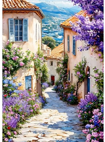DPHERO Countryside Diamond Painting Kits for Beginners Adults,5D DIY Street Diamond Art Kits,Round Full Drill Wildflowers Gem Art Crafts,DIY Painting by Numbers for Home Wall Decor 12x16 inch