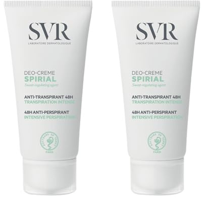 Spirial Déo-Crème – Anti-Transpirant Intense 48H – Zones Localisées – Aisselles, Mains, Pieds, Visage – Sans Parfum, Sans Alcool – Peaux Sensibles – Fabriqué en France – Lot de 2x50ml