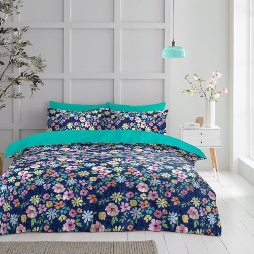 Lions King Size Bedding Sets - 100% Polyester Reversible Printed Pattern Quilt Duvet Cover with Pillowcase, Soft Floral Rose Pattern, Bed Linen, Navy 230x220cm