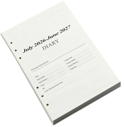 GmwyCzV Recharge Agenda 2026 A5, 6 Trous Recharges pour Agendas et Planificateurs, Agenda Rechargeable avec Aperçu Mensuel, Note, Contact, Page Quotidienne, Janvier 2026 à Décembre 2026