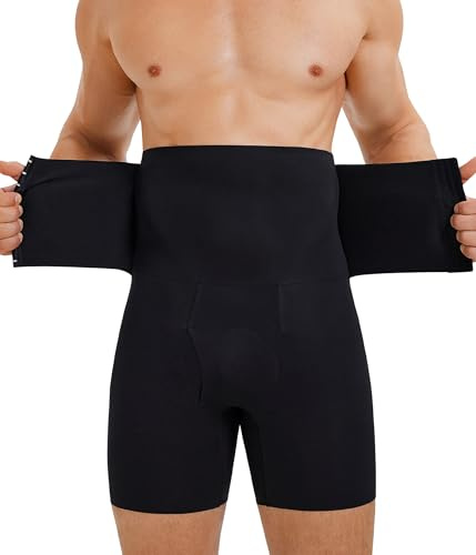 Nebility Men's Shapewear Tummy Control Shorts High Waist Underwear Slimming Body Shaper Compression Boxer Brief (Black, L)
