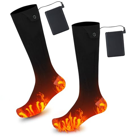 AiQiKang Heated Socks for Men Women Rechargeable Battery Powered Electric Thermal Heating Socks with 4 Heat Settings Foot Warmers for Cold Weather Hunting Hiking Outdoor Winter Work Sports