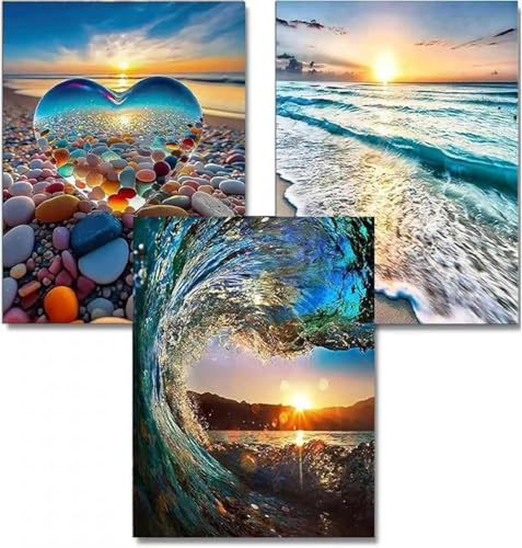Set di Diamond Painting 3 in 1 per Adulti, Set di Pittura con Diamanti 5D per Adulti, Kit per Dipinti ad Olio Fatti a Mano Aurora, 30x40cm（Paesaggio di Diamond Painting）